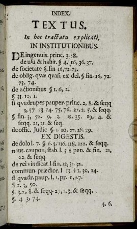 Textus. In hoc tractatu explicati In Institutionibus