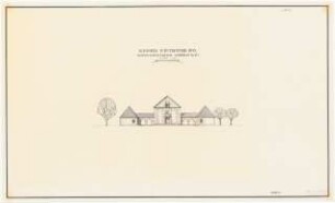 Siedlung für Kriegsbeschädigte Schinkelwettbewerb 1945: Gemeinschaftshaus. Vorder-Ansicht 1:200