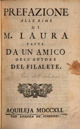 Prefazione alle rime di M. Laura
