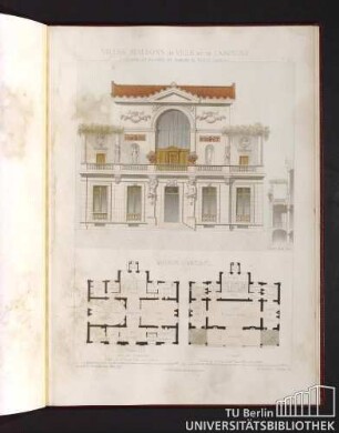 Villas, maisons de ville et de campagne. Composées sur les motifs des maisons de Paris moderne. Maison d'artiste. Coupe dans l'axe. Rez-de-chaussée. 1er Etage.