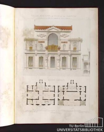 Villas, maisons de ville et de campagne. Composées sur les motifs des maisons de Paris moderne. Maison d'artiste. Coupe dans l'axe. Rez-de-chaussée. 1er Etage.