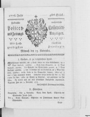 46tes Stück, Ausgabe vom 13. November 1776