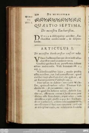 Quaestio Septima. De Ministro Eucharistiae.