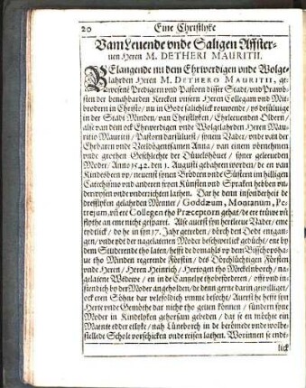 Vam Leuende vnde Saligen Affsteruen Heren M. Detheri Mauritii.