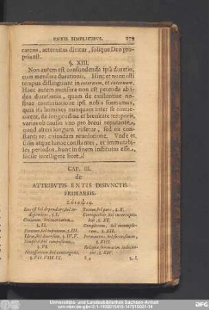 Cap. III. de Attributis Entis Disiunctis Primariis.