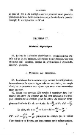 Chapitre IV. Division algébrique.