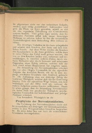 Prophylaxe der Nervenkrankheiten.