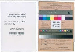 Entnazifizierung Wilhelm Erwin , geb. 29.01.1915 (Schlosser)