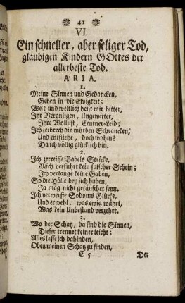 VI. Ein schneller, aber seliger Tod, gläubigen Kindern Gottes der allerbeste Tod.