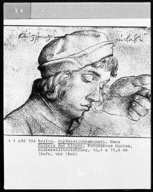 Skizzenbuch — Niclass Kungsperger, im Profil nach rechts & Studie einer linken Hand, Folio 173 recto