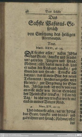 Das Sechste Paßions-Gespräch von Einsetzung des heiligen Abendmahls
