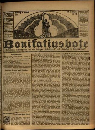 Erste Ausgabe vom Sonntag, den 07. August 1921.