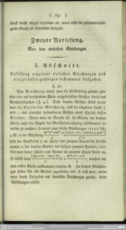 Zweyte Vorlesung. Von den einfachen Gleichungen