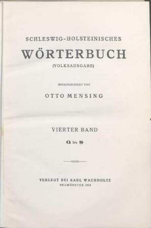 Vierter Band: Q bis S