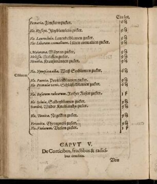 V. De Corticibus, fructibus & radicibus conditis. Von den eingemachten Scheller, Früchten und wurzeln