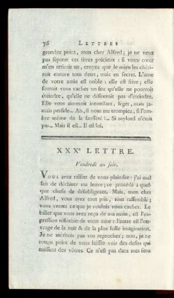 XXXe Lettre. Vendredi au soir.
