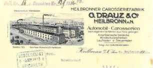 Briefbogen mit Firmenansicht Heilbronner Carosseriefabrik G. Drauz & Co. (Weipertstraße)