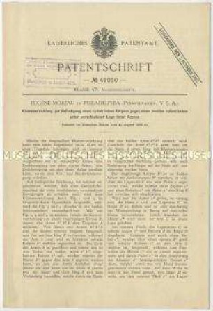 Patentschrift einer Klemmvorrichtung zur Befestigung eines zylindrischen Körpers, Patent-Nr. 41050