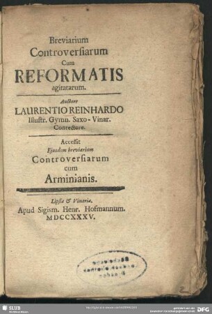 Breviarium Controversiarum Cum Reformatis agitatarum
