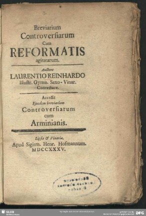 Breviarium Controversiarum Cum Reformatis agitatarum
