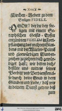 Kirchen-Gebett zu dem Seeligen Fidele.