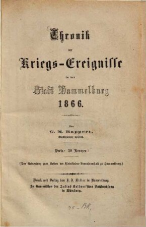 Chronik der Kriegs-Ereignisse in der Stadt Hammelburg : 1866