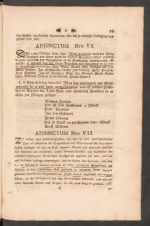 Adjunctum Nro VI. Den 17ten Octobris Anno 1691. ...