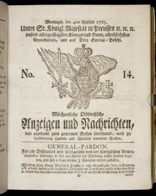 No. 14. Montags, den 4ten Aprilis 1763.