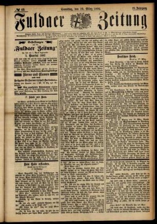 Ausgabe vom Samstag, den 19. März 1892.