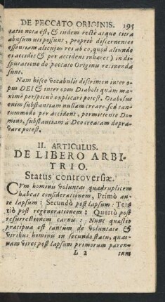 Articulus II. De Libero Arbitrio.