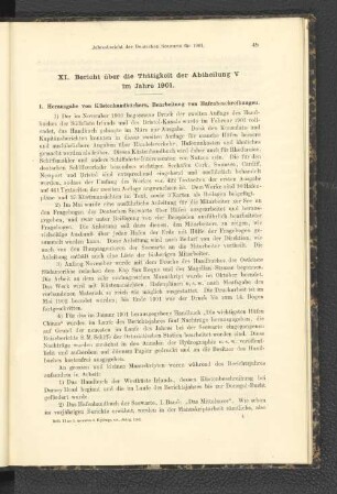 XI. Bericht über die Thätigkeit der Abtheilung V im Jahre 1901.