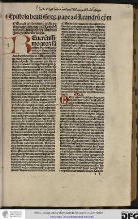 Reverentissimo atque sanctissimo fratri Leandro coepiscopo Gregorius servus servorum dei. Dudum frater beatissime in Constantinopolitana urbe te cognoscens...