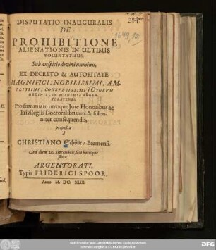Disputatio Inauguralis De Prohibitione Alienationis In Ultimis Voluntatibus