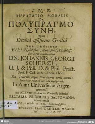 Disputatio Moralis De Polypragmosyne