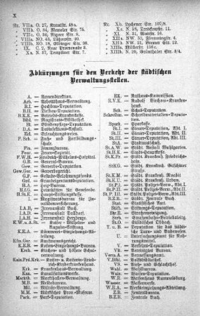 Abkürzungen für den Verkehr der städtischen Verwaltungsstellen