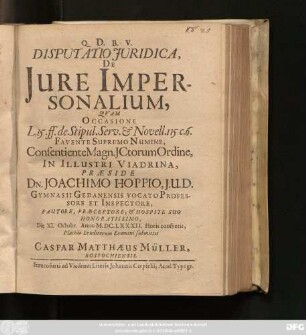 Disputatio Iuridica, De Iure Impersonalium