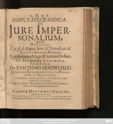 Disputatio Iuridica, De Iure Impersonalium
