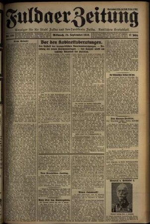 Erste Ausgabe vom Mittwoch, den 24. September 1930.