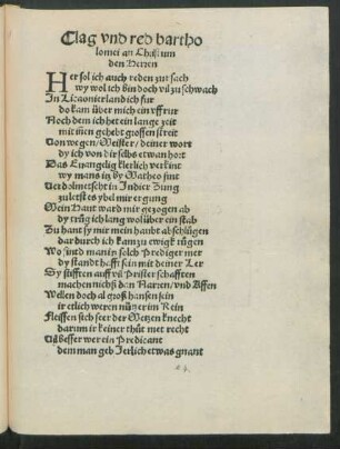 Clag und red bartholomei an Christum den Herren