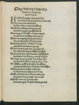 Clag und red bartholomei an Christum den Herren