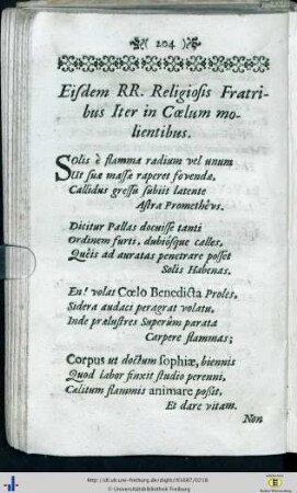 Eisdem RR. Religiosis Fratribus Iter in Coelum molientibus.
