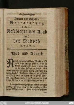 Hundert und dreyzehnte Betrachtung über die Geschichte des Ahab und des Naboth 1 B. d. Kön. 21.