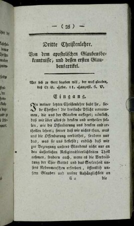 Dritte Christenlehre. Von dem apostolischen Glaubensbekenntnisse, und dessen ersten Glaubensartikel.