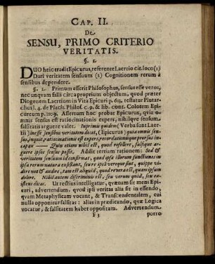 Cap. II. De Sensu, Primo Criterio Veritatis.