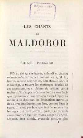 Les Chants de Maldoror : Chants I, II, III, IV, V, VI