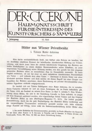 1: Bilder aus Wiener Privatbesitz : I. Tizians Mater dolorosa