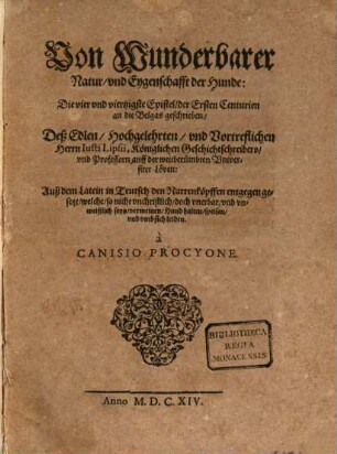 Von wunderbarer Natur und Eigenschafft der Hunde