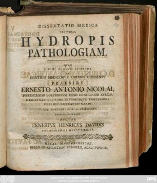 Dissertatio Medica Sistens Hydropis Pathologiam