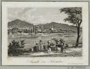 Ansicht von Bad Schandau, Radierung. um 1840 : Ansicht von Schandau / Schmidt sc. - Dresden : Otto u. Lehmann, [ca. 1840]. - 1 Kunstblatt : Radierung ; 10,8 x 7,3 cm