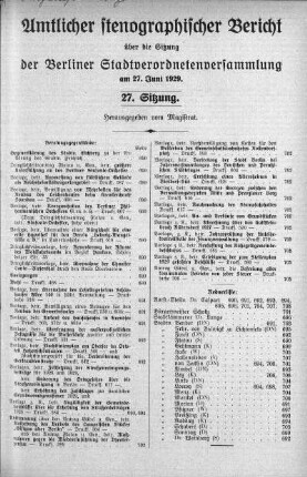 Sitzung 27, 27. Juni 1929